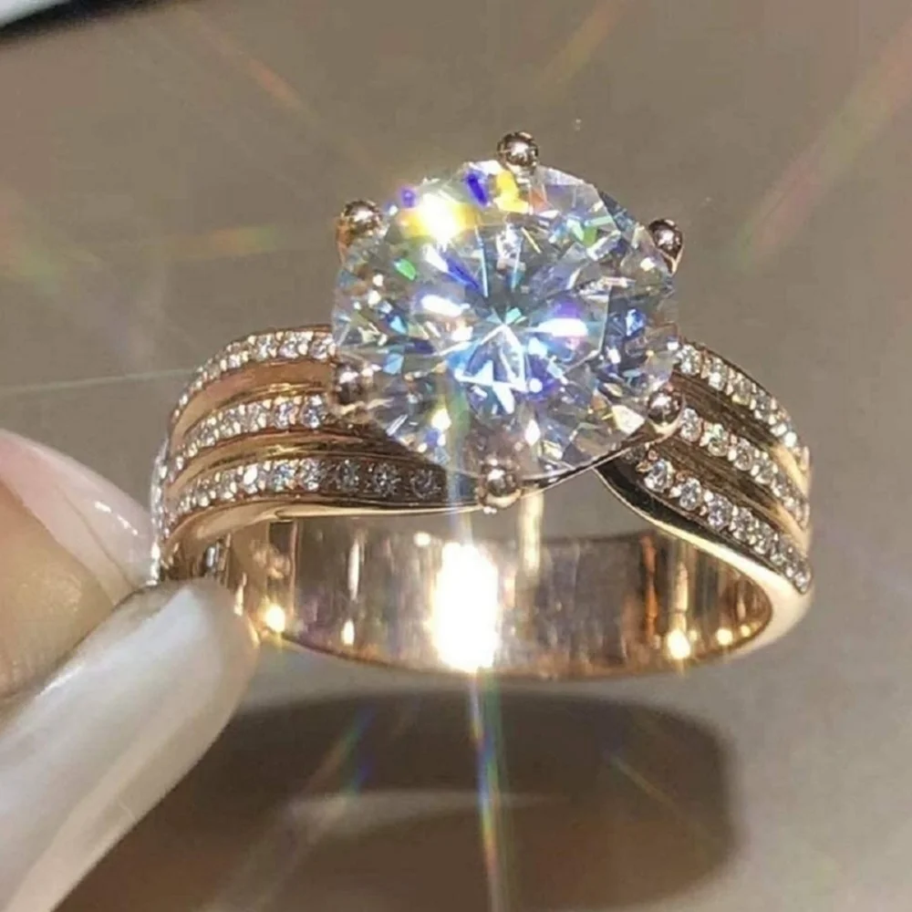 Gold 2.50ct CZ Stone Diamond Ring Multilayered Stacked